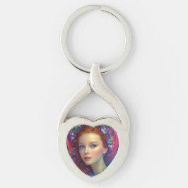 Chaveiro Retrato do Cabelo Arco-Íris Encantado