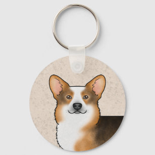 Chaveiro Retrato do Corgi Galês Pembroke Tricolor de Cabeça