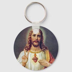 Chaveiro Retrato do Sagrado Coração de Jesus Sinal de Paz