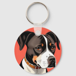 Chaveiro Retrato Elegante de um Cachorro Negro e Branco