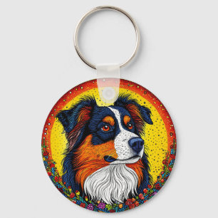 Chaveiro Retrato Ilustrado Vibrante de um Cachorro