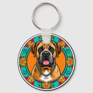 Chaveiro Retrato Majestoso de Cachorro em Vibrante Mandala