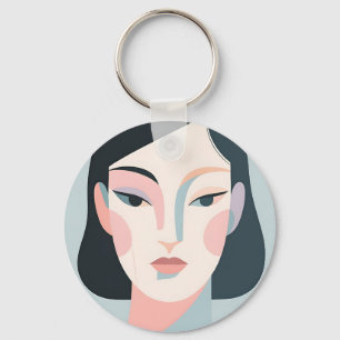 Chaveiro Retrato Minimalista Geométrico de Mulher Abstrata