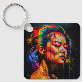 Chaveiro Retrato Neon Vibrante - Arte Expressionista Abstra