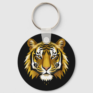 Chaveiro Retrato Ousado de Tigre Geométrico com Dourado Abs