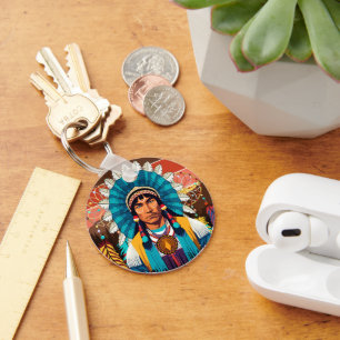 Chaveiro Retrato Poderoso Principal Americano Nativo