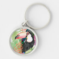 Retrato tucano com folhas tropicais