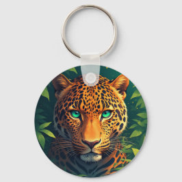 Chaveiro Retrato Vibrante de Leopardo com Olhos Esmeralda