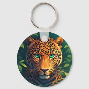 Chaveiro Retrato Vibrante de Leopardo com Olhos Esmeralda