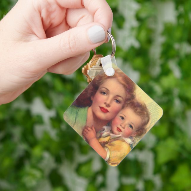 Chaveiro Retrato Vintage da Família Mãe e Criança (Mão)