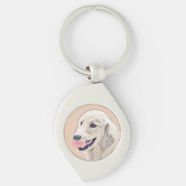 Chaveiro Retriever ouro com pintura de cachorro de Tênis (Frente)