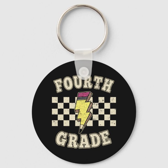 Chaveiro Retro 4th Fourth Grade Teacher Lightning Bolt Penc (Frente)
