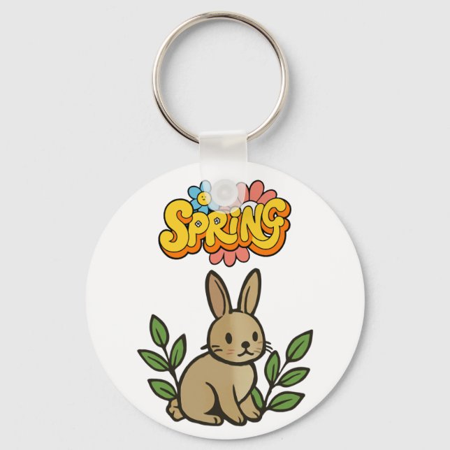 Chaveiro Retro 70s Spring Bunny Graphic Design (Frente)