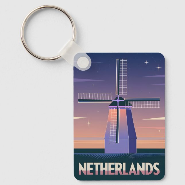 Chaveiro Retro 80s Neon Vaporwave Países Baixos Windmill (Frente)