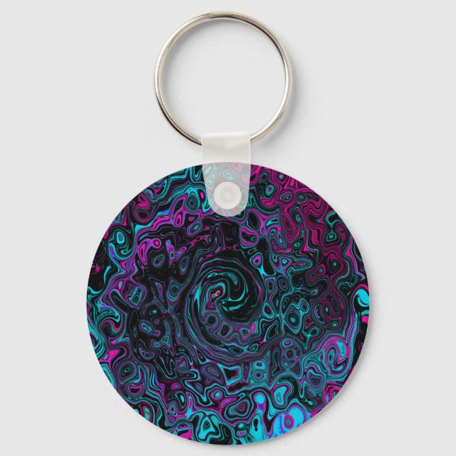 Chaveiro Retro Aqua Magenta e Abstrato preto (Frente)