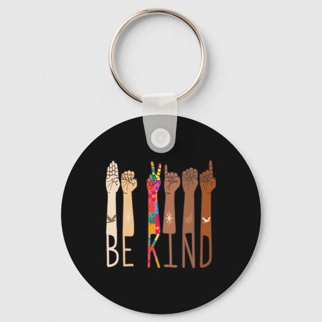 Chaveiro Retro Be Kind Sinal Language ASL Quebra-cabeça Aut (Frente)