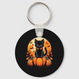 Chaveiro Retro Black Cat Pumpkin Halloween Fall Aut