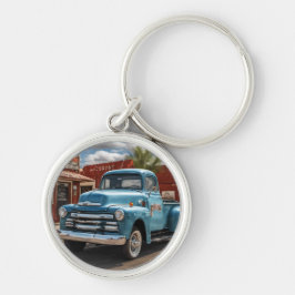 Chaveiro Retro Blue Truck Travel Round Keychain