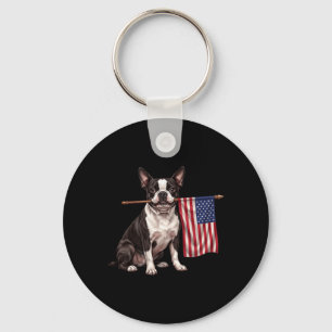 Chaveiro Retro Boston Terrier Bandeira Americana Cão Patrió