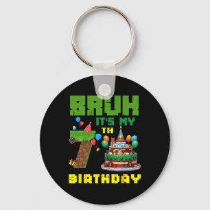 Chaveiro Retro Bruh É Meu 7º Aniversário Bolo Pixel Gamer 7