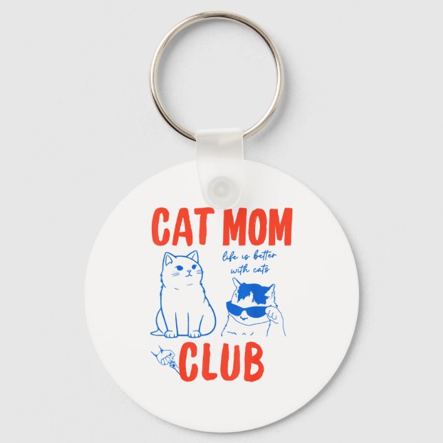 Chaveiro Retro Cat Mom Club Funny Cat Meme Mama Grandma Mot (Frente)