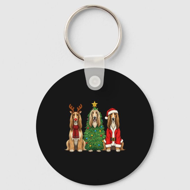 Chaveiro Retro Christmas Afghan Hound Santa Reindeer Dog Lo (Frente)