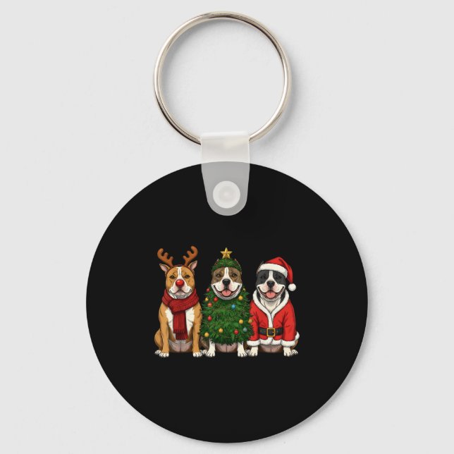 Chaveiro Retro Christmas American Bully Santa Reindeer Dog  (Frente)