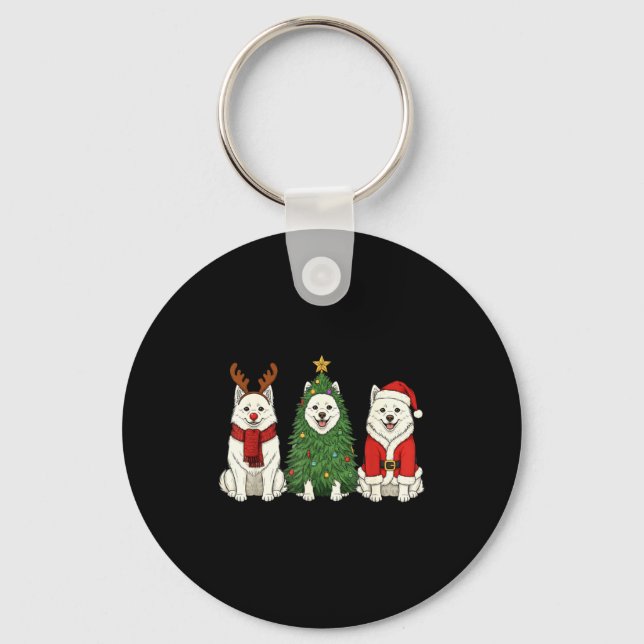 Chaveiro Retro Christmas American Eskimo Dog Santa Reindeer (Frente)