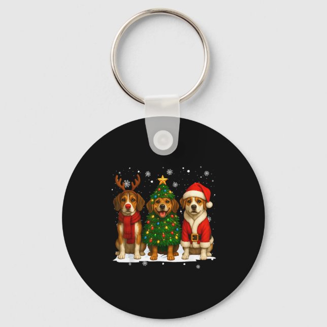 Chaveiro Retro Christmas Beagle Santa Reindeer Dog Lover  (Frente)