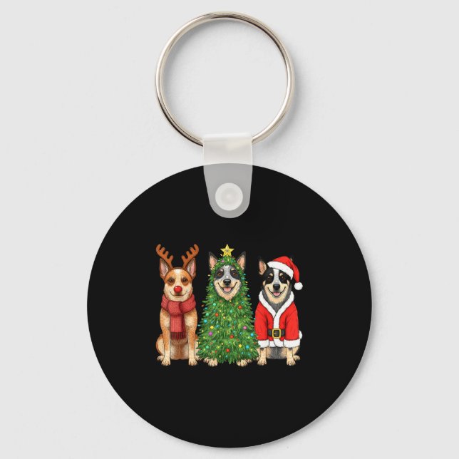 Chaveiro Retro Christmas Blue Heeler Santa Reindeer Dog Lov (Frente)