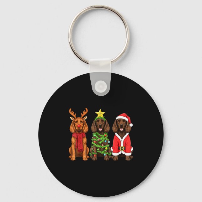 Chaveiro Retro Christmas Boykin Spaniel Santa Reindeer Dog  (Frente)
