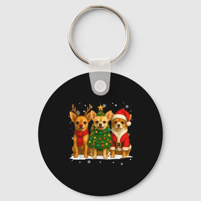 Chaveiro Retro Christmas Chihuahua Santa Reindeer Dog Lover (Frente)