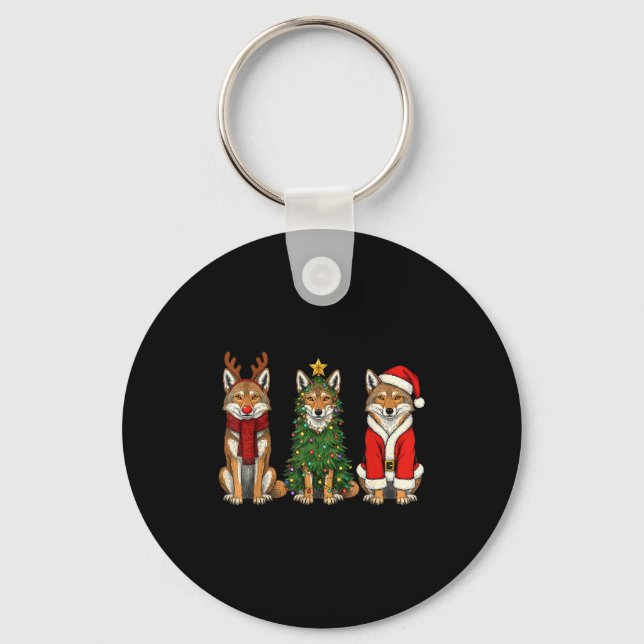 Chaveiro Retro Christmas Coyote Santa Reindeer  (Frente)