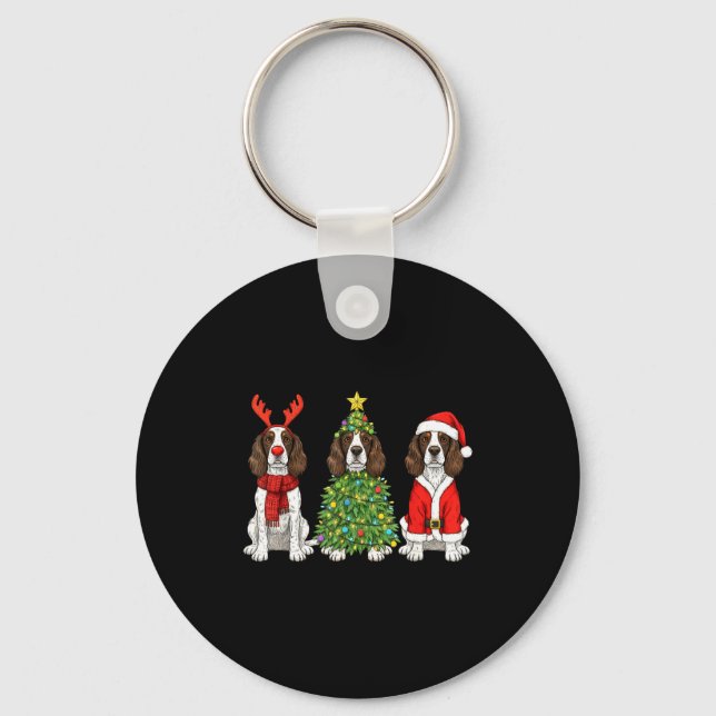 Chaveiro Retro Christmas English Springer Spaniel Santa Rei (Frente)