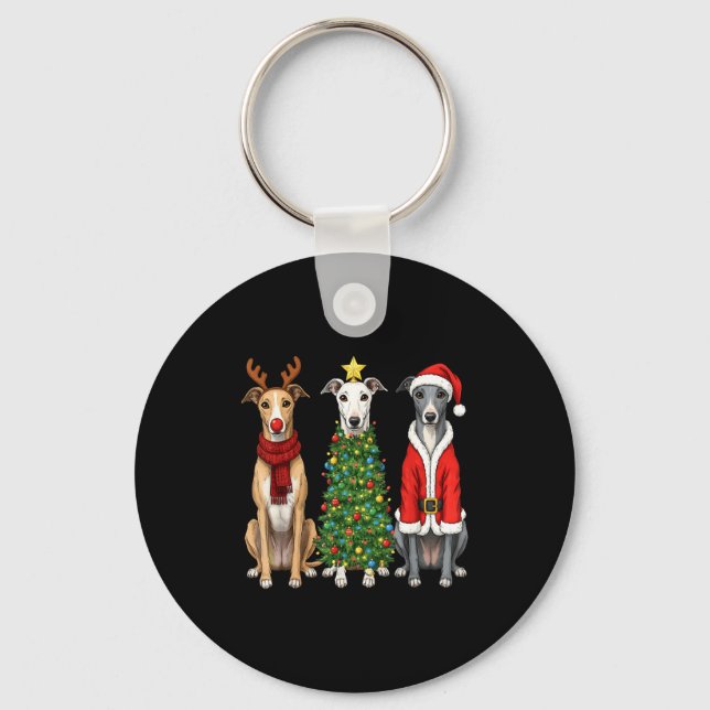 Chaveiro Retro Christmas Ghound Santa Reindeer Dog Lover  (Frente)