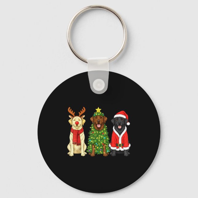 Chaveiro Retro Christmas Labrador Retriever Santa Reindeer  (Frente)