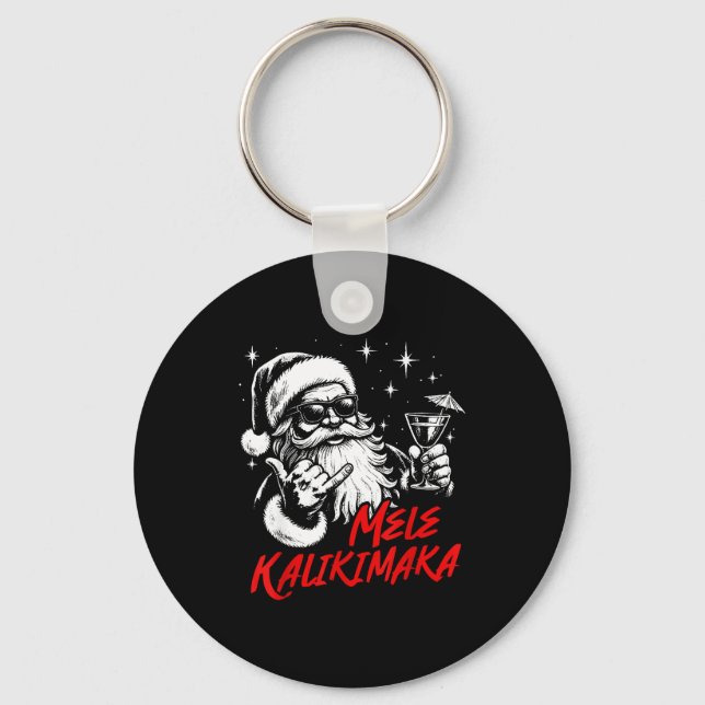 Chaveiro Retro Christmas Mele Kalikimaka Santa Shaka Hawaii (Frente)