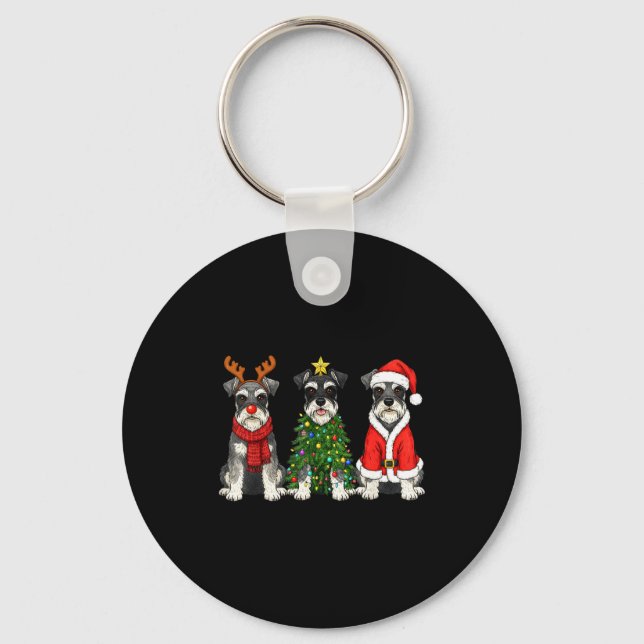 Chaveiro Retro Christmas Miniature Schnauzer Santa Reindeer (Frente)