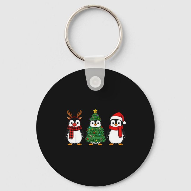 Chaveiro Retro Christmas Penguin Santa Reindeer  (Frente)