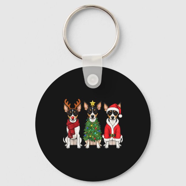 Chaveiro Retro Christmas Rat Terrier Santa Reindeer Dog Lov (Frente)