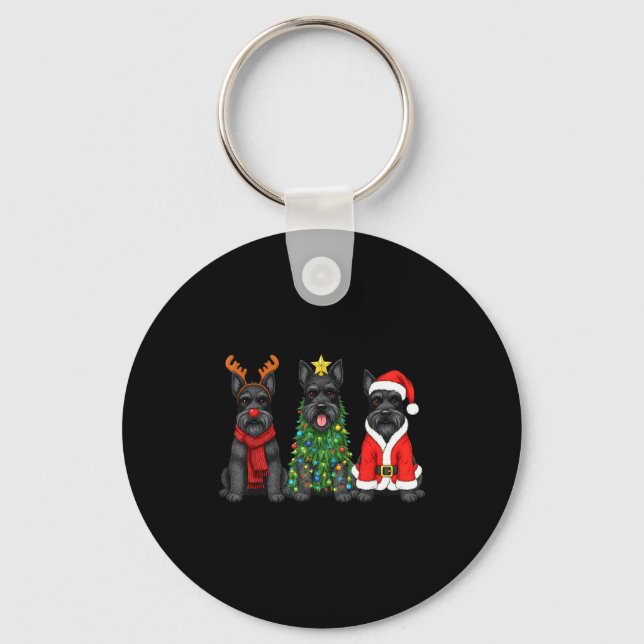 Chaveiro Retro Christmas Scottierrier Santa Reindeer Dog Lo (Frente)