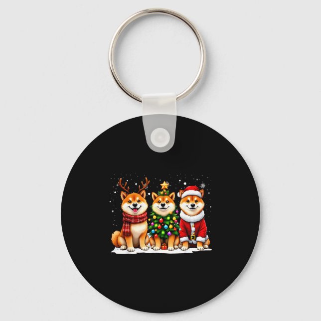 Chaveiro Retro Christmas Shiba Inu Santa Reindeer Dog Lover (Frente)