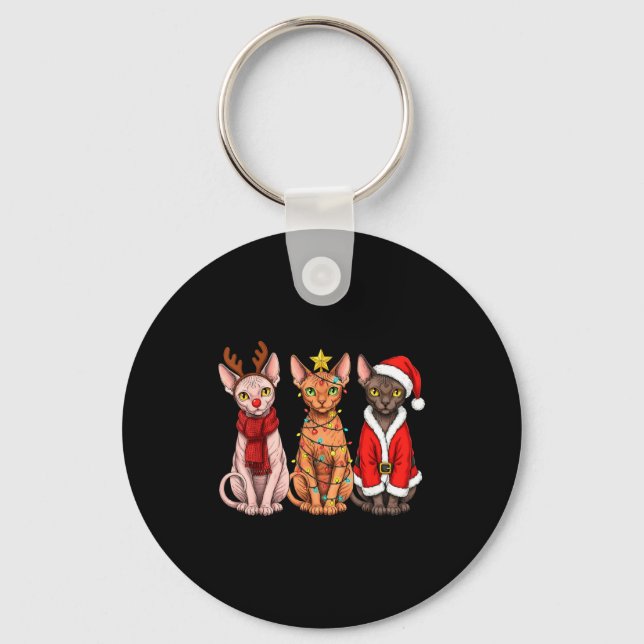 Chaveiro Retro Christmas Sphynx Cat Santa Reindeer  (Frente)