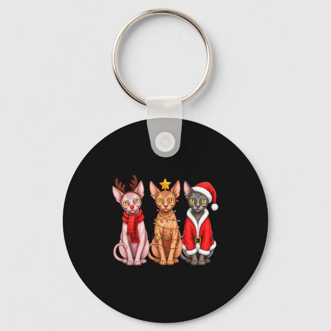 Chaveiro Retro Christmas Sphynx Cat Santa Reindeer  (Frente)