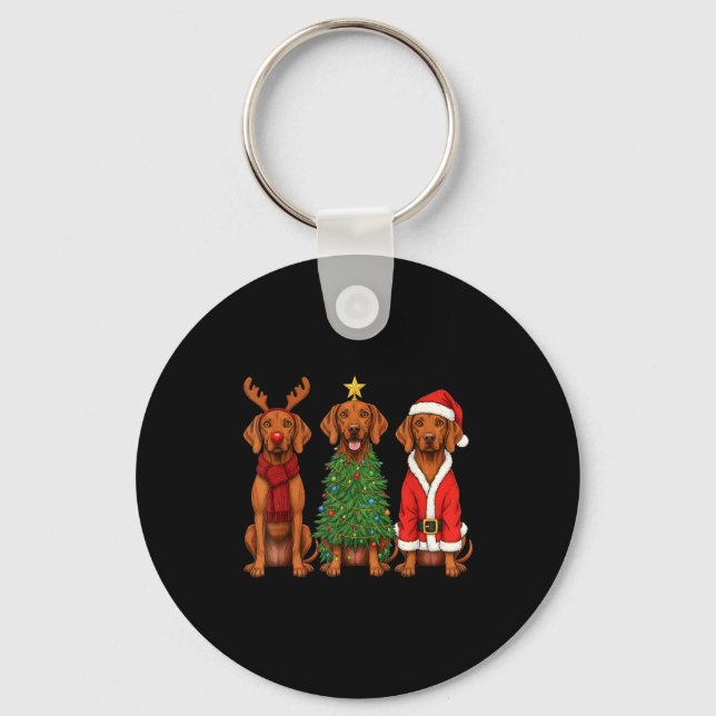 Chaveiro Retro Christmas Vizsla Santa Reindeer Dog Lover  (Frente)