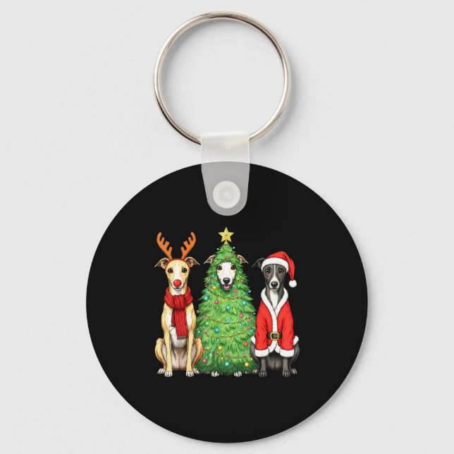 Chaveiro Retro Christmas Whippet Santa Reindeer Dog Lover  (Frente)