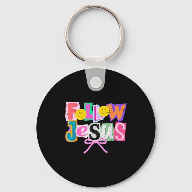 Chaveiro Retro Coquette Cute Follow Jesus Bible Verse Faith (Frente)
