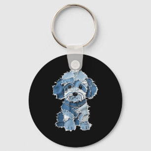 Chaveiro Retro Denim Dog Patch, Engraçado Shabby Blue Jean 