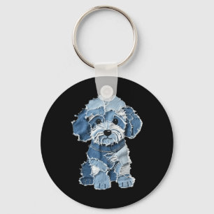 Chaveiro Retro Divertido Remendo de Denim Animal Cachorro I