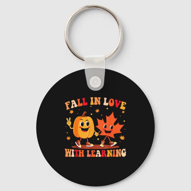 Chaveiro Retro Fall In Love With Learning Autumn Pumpkin Te (Frente)
